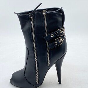 Black Women Chic Peep Toe Ankle Boots Double Zipper Stiletto High Heels Booties